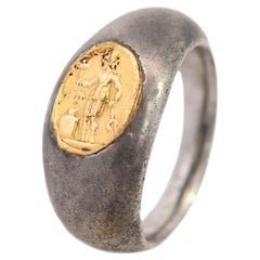 450 AD Silver + 22k Roman Signet Ring