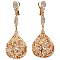 4.50 Carat 18 Karat Yellow Gold White Diamond Chandelier Drop Earrings