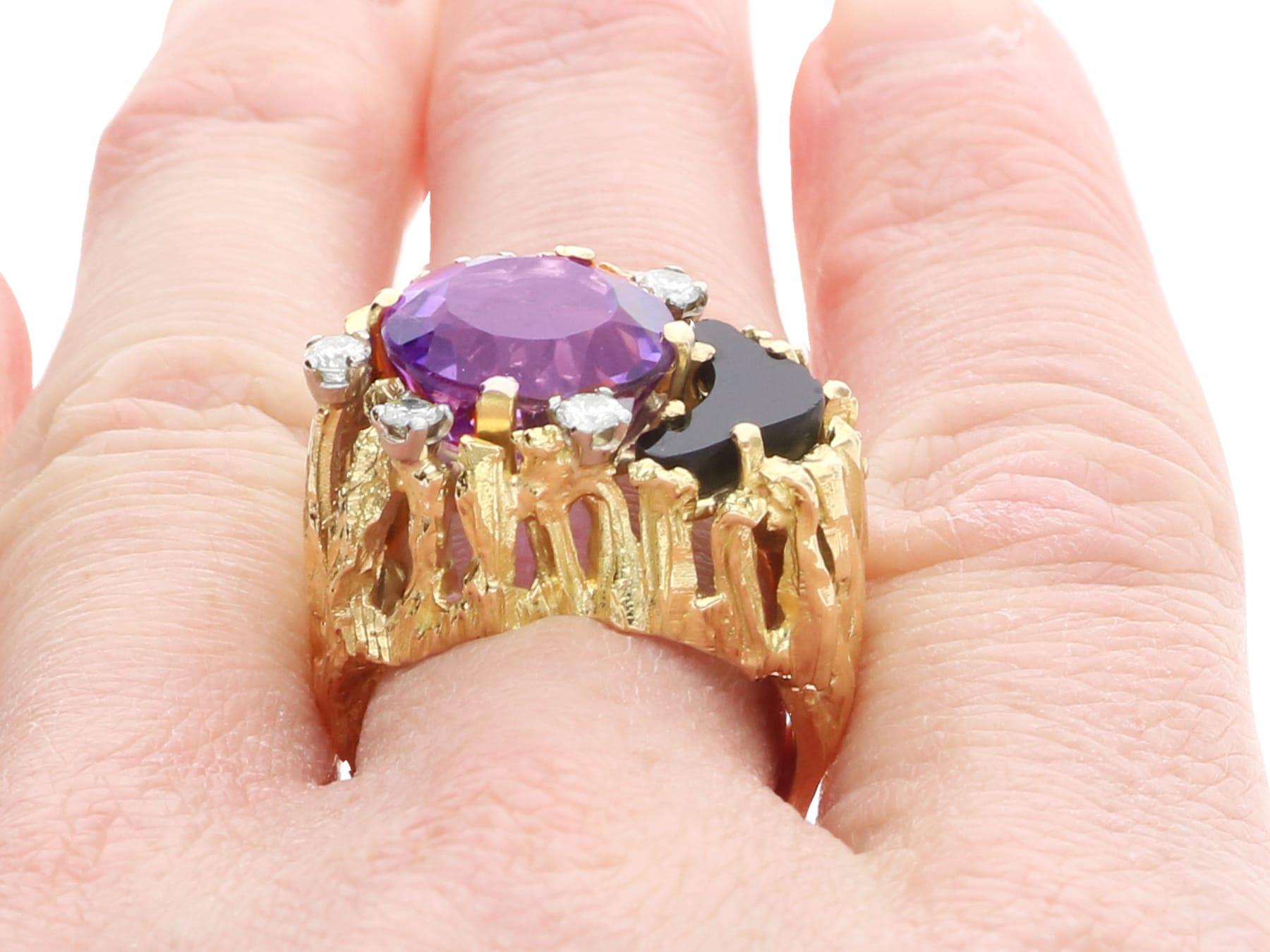 4.50 Carat Amethyst 0.50 Carat Onyx 0.25 Carat Diamond 18k Yellow Gold Ring For Sale 9