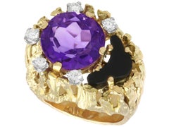 4.50 Carat Amethyst 0.50 Carat Onyx 0.25 Carat Diamond 18k Yellow Gold Ring