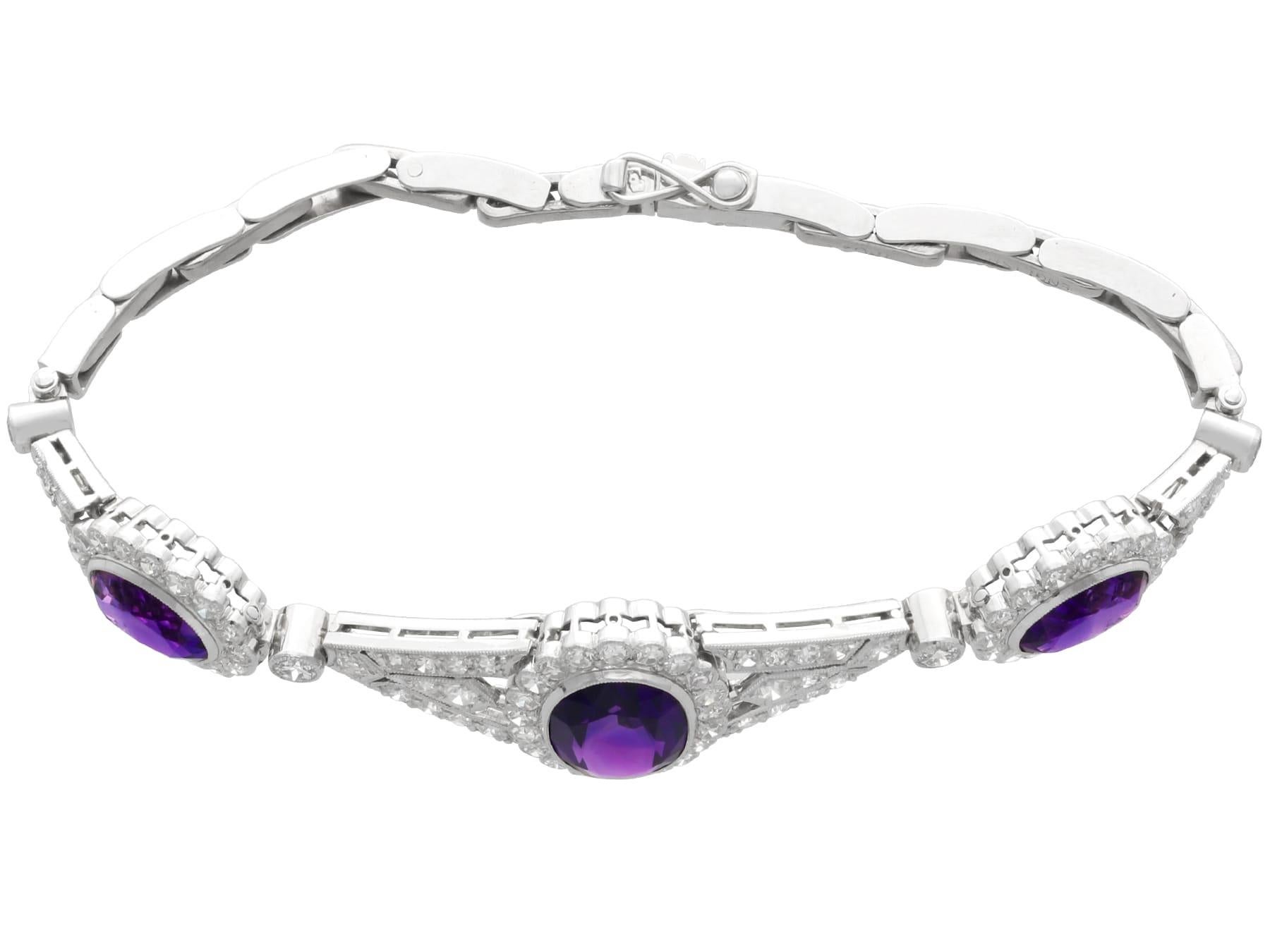 Bracelet en or blanc 18 carats avec améthyste de 4,50 carats et diamants de 2,70 carats, c. 1920 Unisexe en vente
