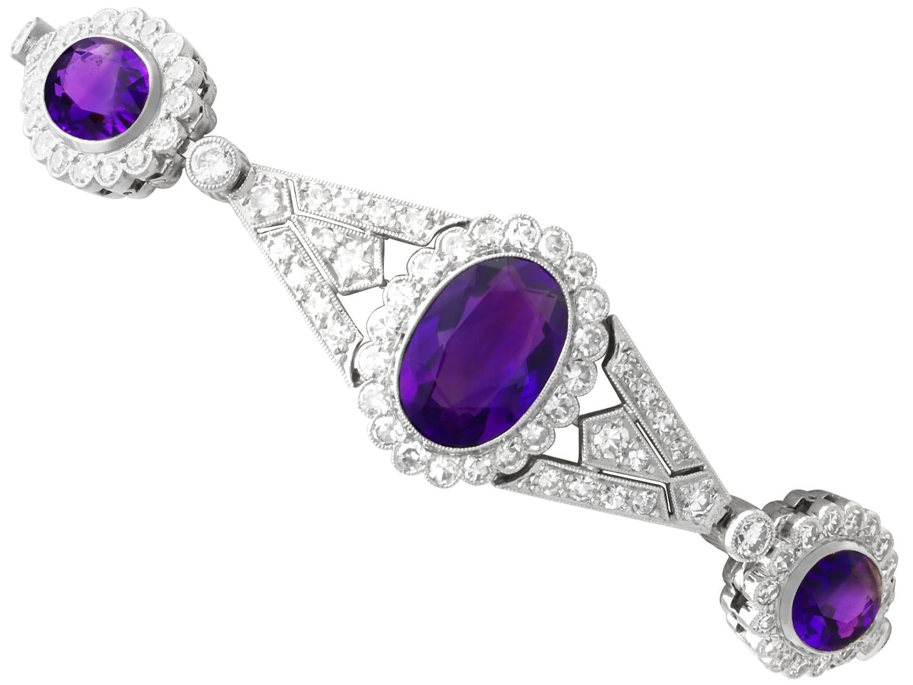4.50 Carat Amethyst 2.70 Carat Diamond 18k White Gold Bracelet Circa 1920
