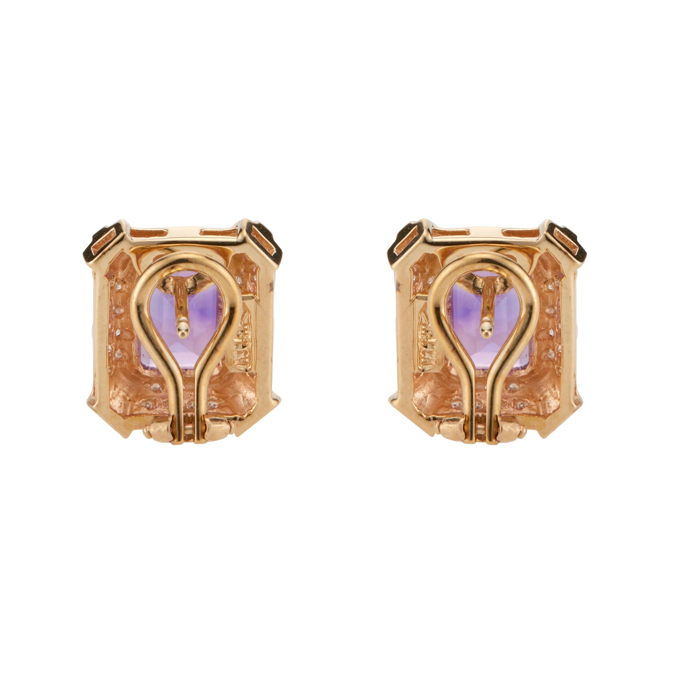 Geometrische gewölbte Ohrringe mit 4,50 Karat Amethyst und Diamant in Gelbgold Damen im Angebot