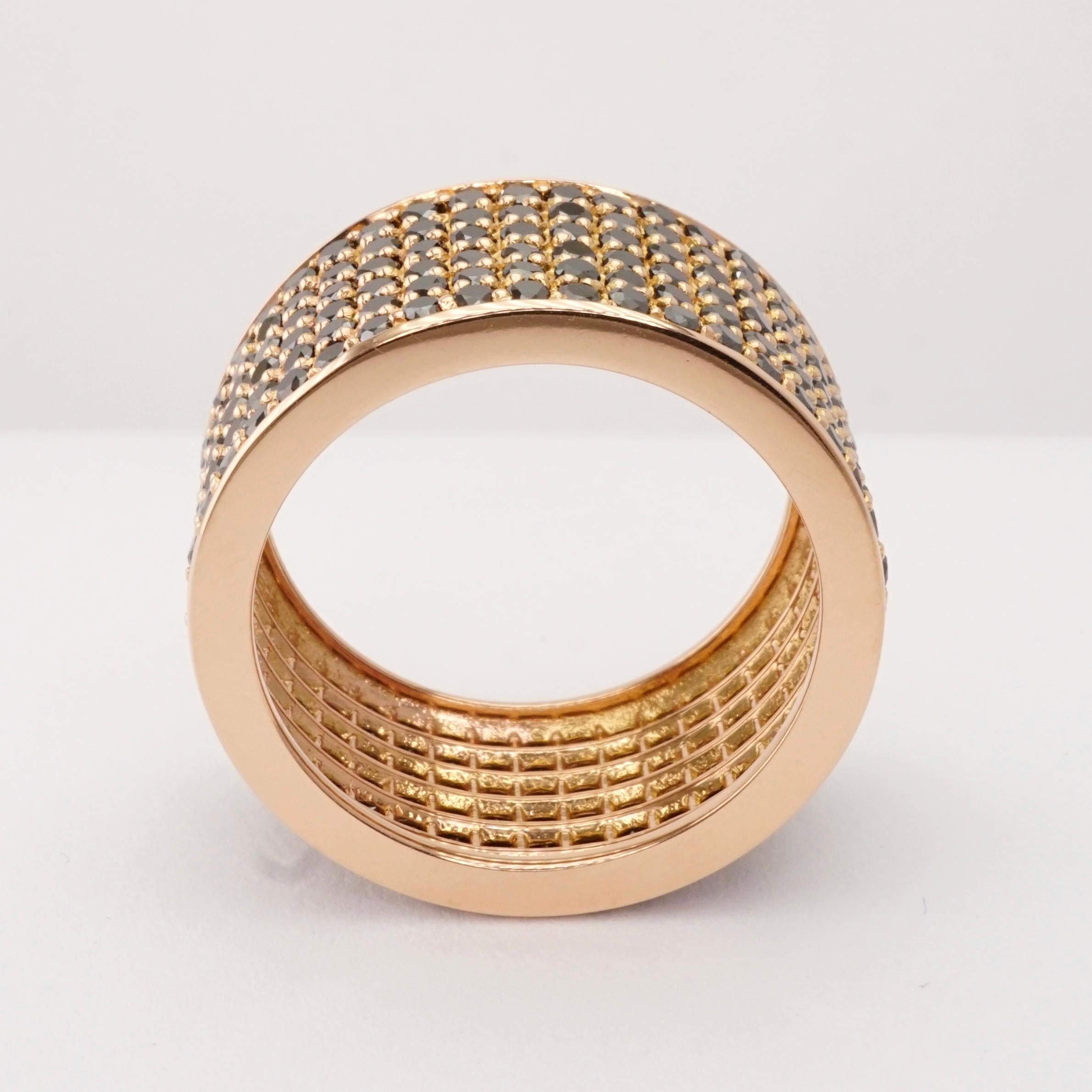 Round Cut 4.50 Carat Black Diamond Micro Pave Eternity Band in 14 Karat Rose Gold For Sale