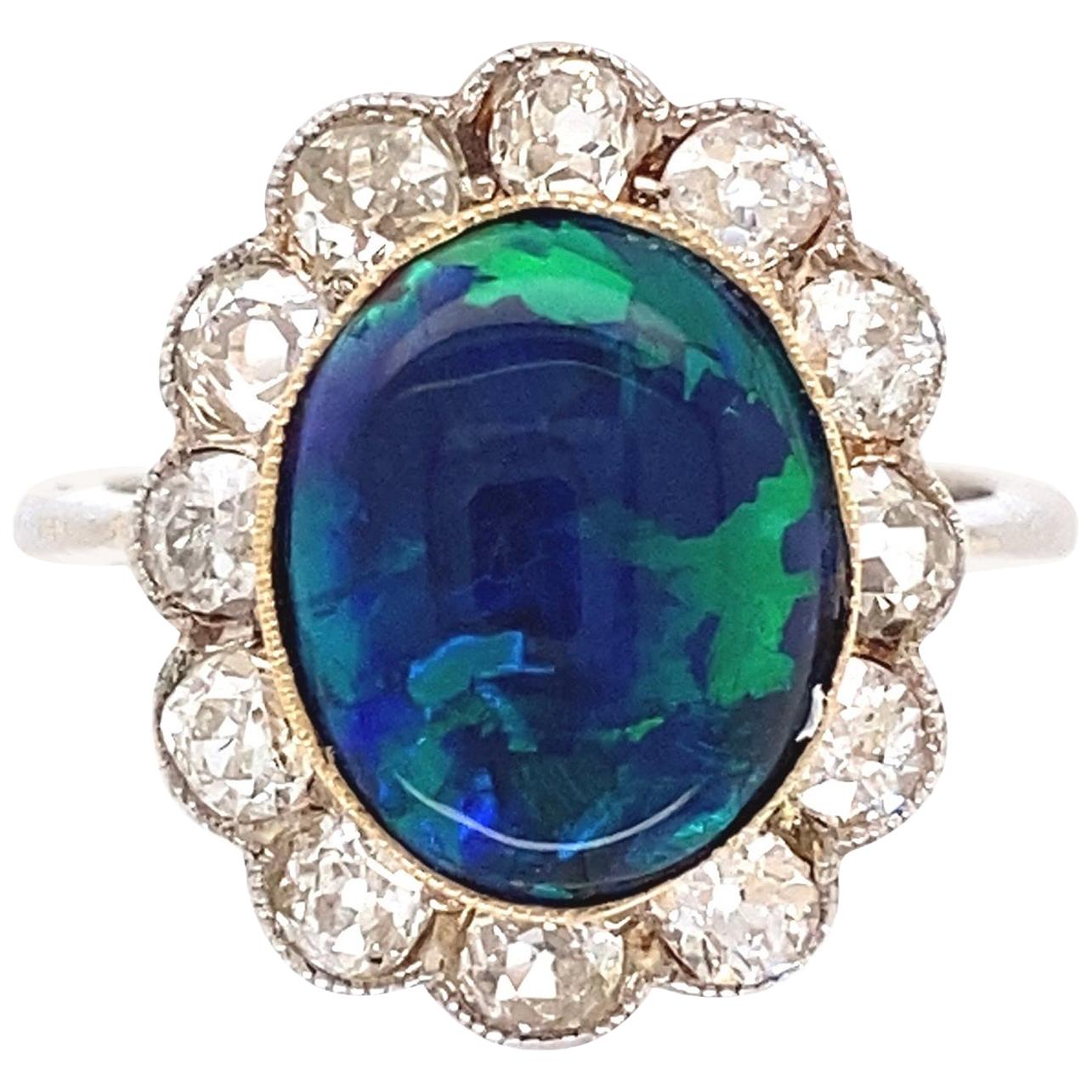 Arts and Crafts Australian Black Opal Gold Cocktail Ring Fine Estate