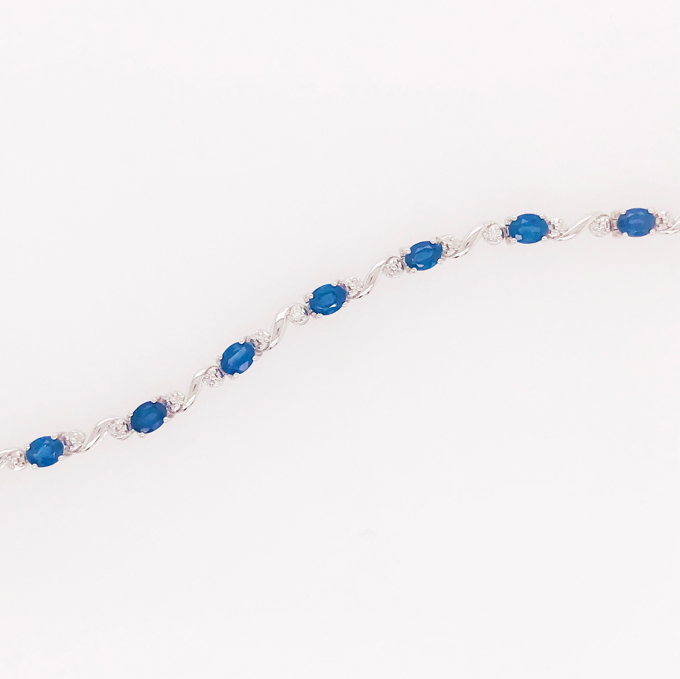 4.50 Carat Blue Sapphire & 0.16 Carat Diamond Tennis Bracelet in Sterling Silver 1