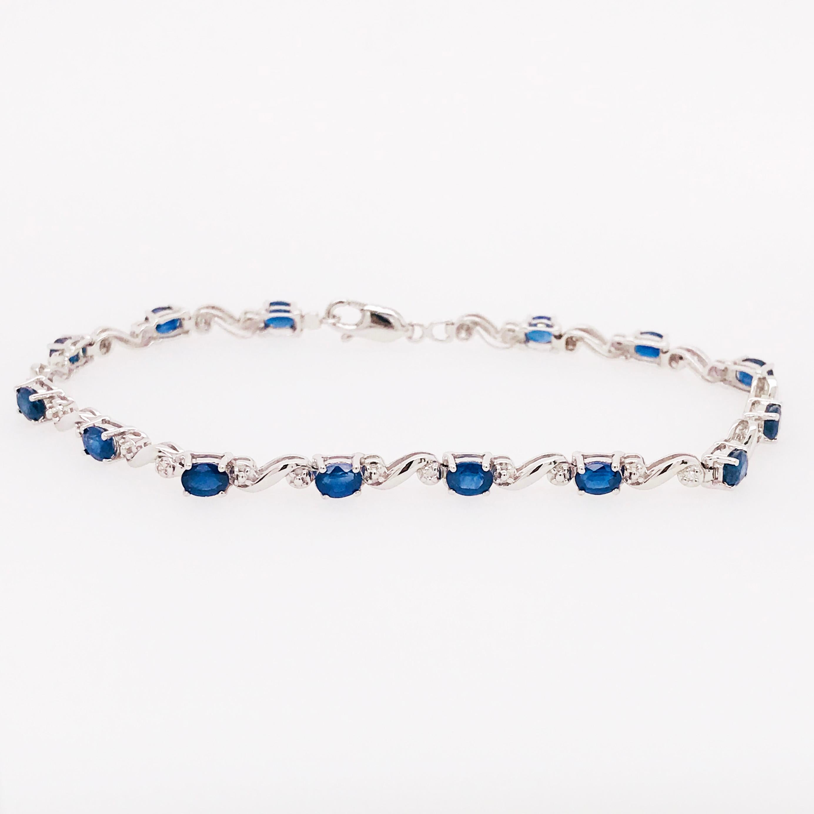 4.50 Carat Blue Sapphire & 0.16 Carat Diamond Tennis Bracelet in Sterling Silver 2
