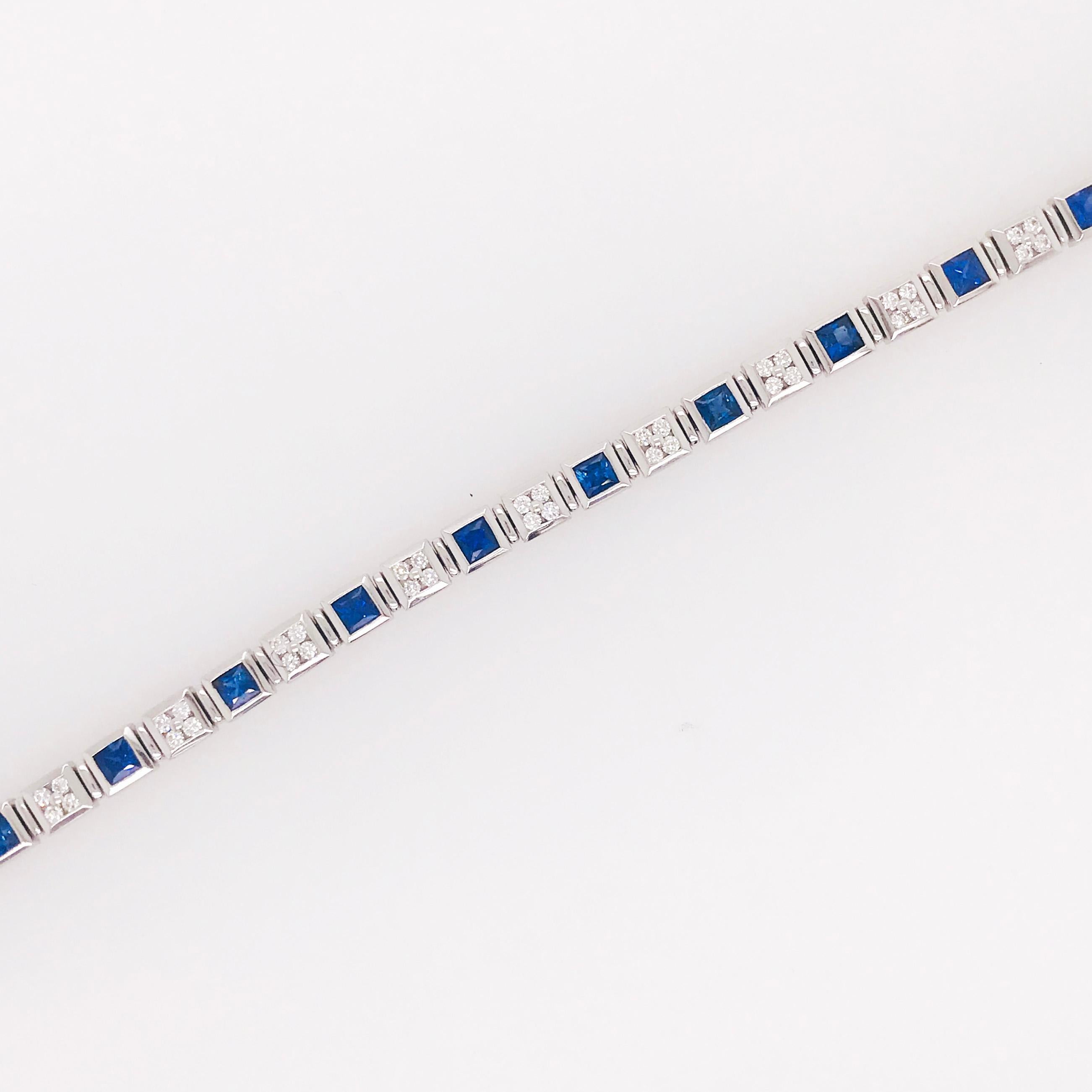 Tennisarmband mit 4,50 Karat blauem Saphir und Diamant im Prinzessinnenschliff, 14 Karat Gold im Zustand „Neu“ im Angebot in Austin, TX