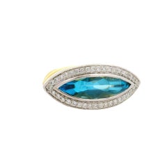 4.50 Carat Blue Topaz Diamond 18K Two-Tone Gold Halo Ring