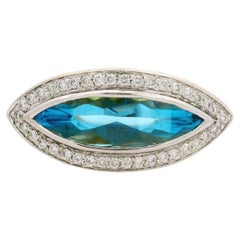 4.50 Carat Blue Topaz Diamond 18K Two-Tone Gold Halo Ring
