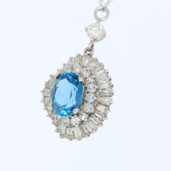 Pendentifs de mode en or blanc 14 carats avec topaze bleue et diamant de 4,50 carats
