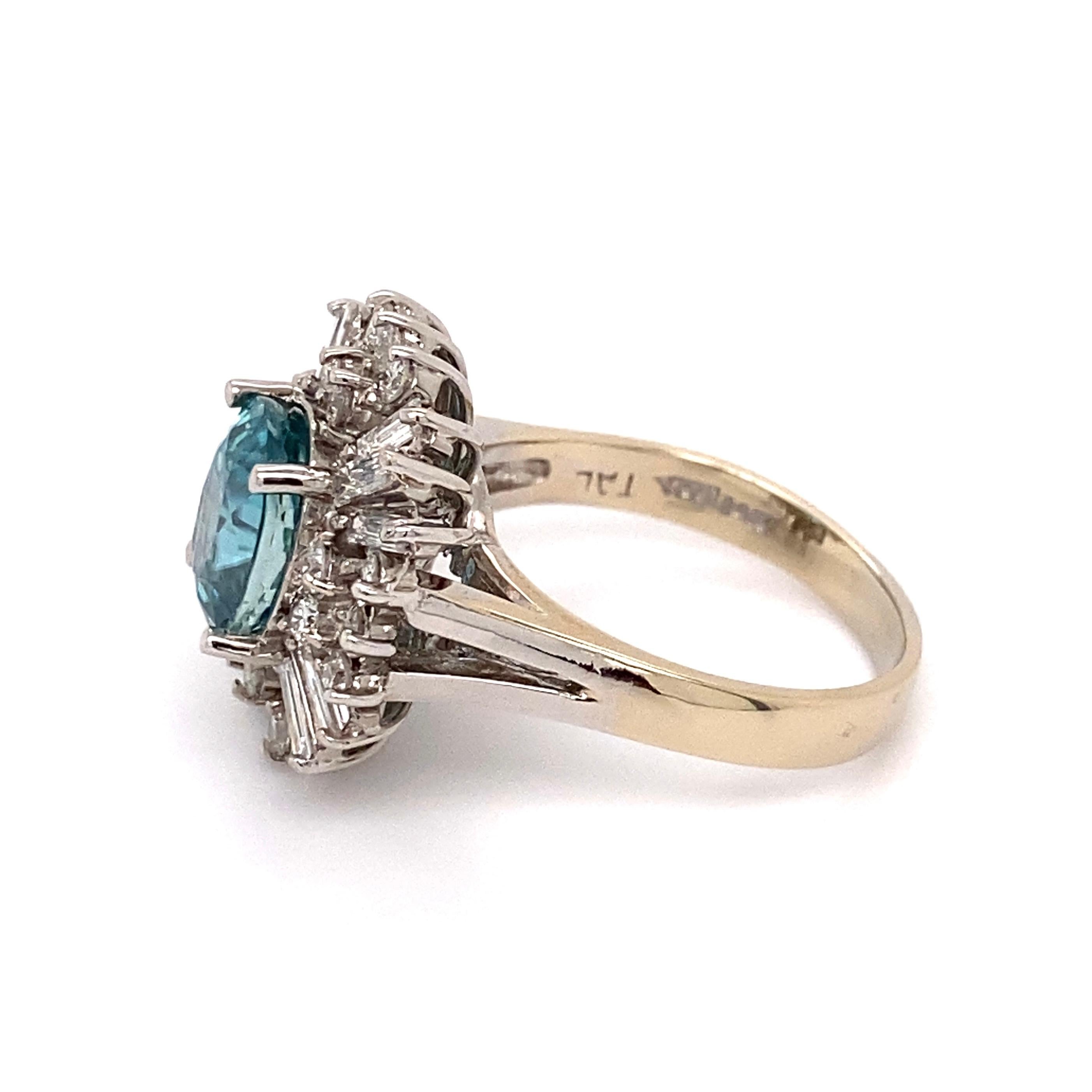 Women's 4.50 Carat Blue Zircon and Diamond Cocktail Ring Estate Fine Jewelry For Sale