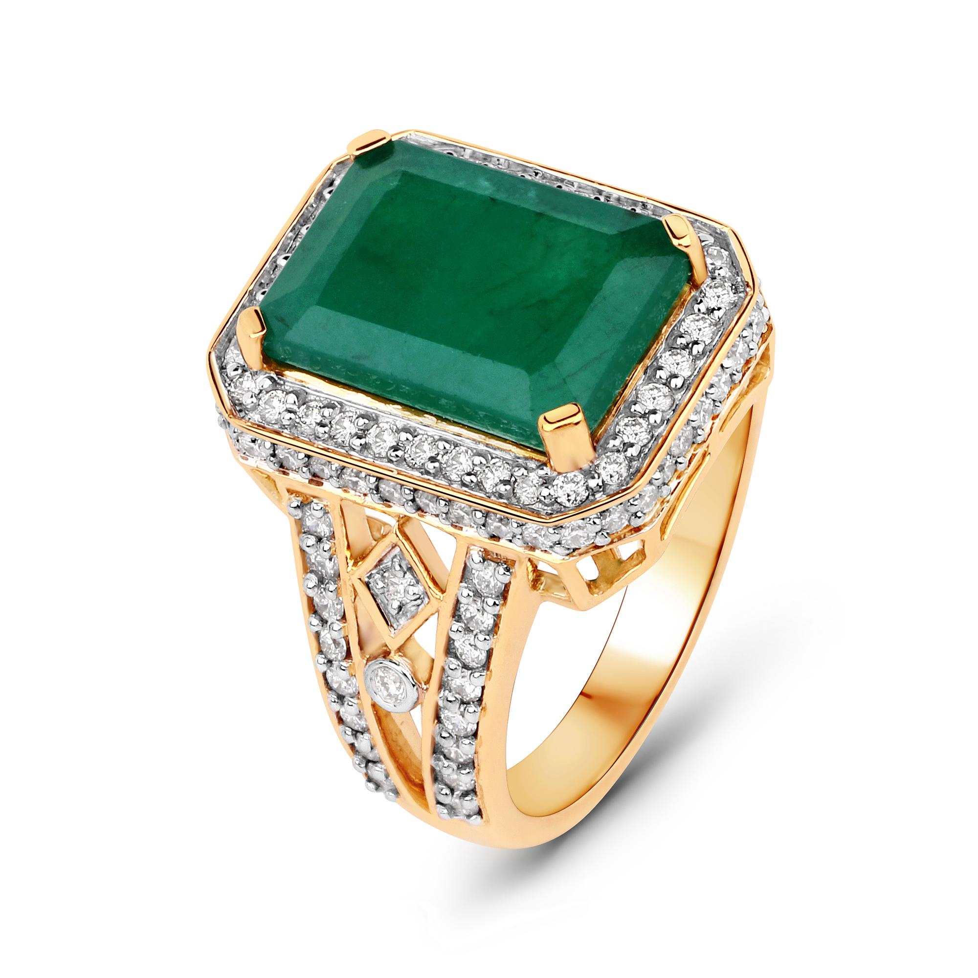 Emerald Cut 4.50 Carat Brazilian Emerald and Diamond 14 Karat Yellow Gold Cocktail Ring