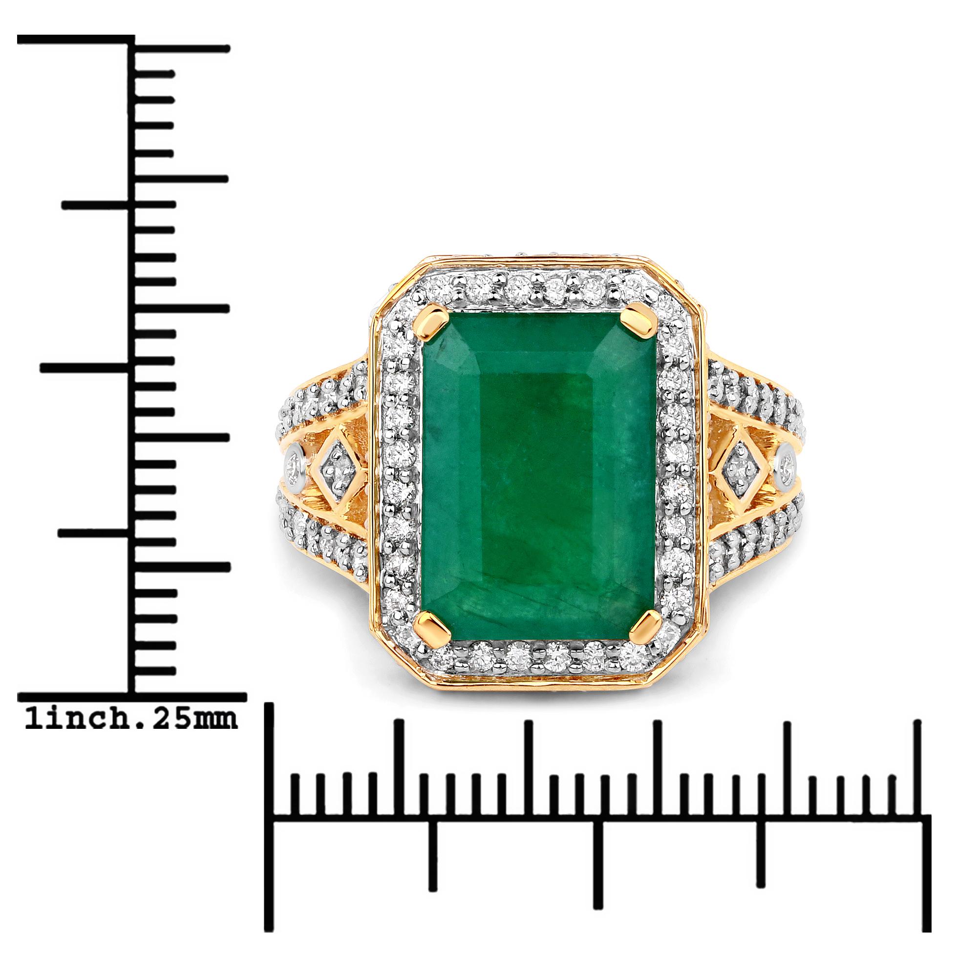 4.50 Carat Brazilian Emerald and Diamond 14 Karat Yellow Gold Cocktail Ring In New Condition In Great Neck, NY