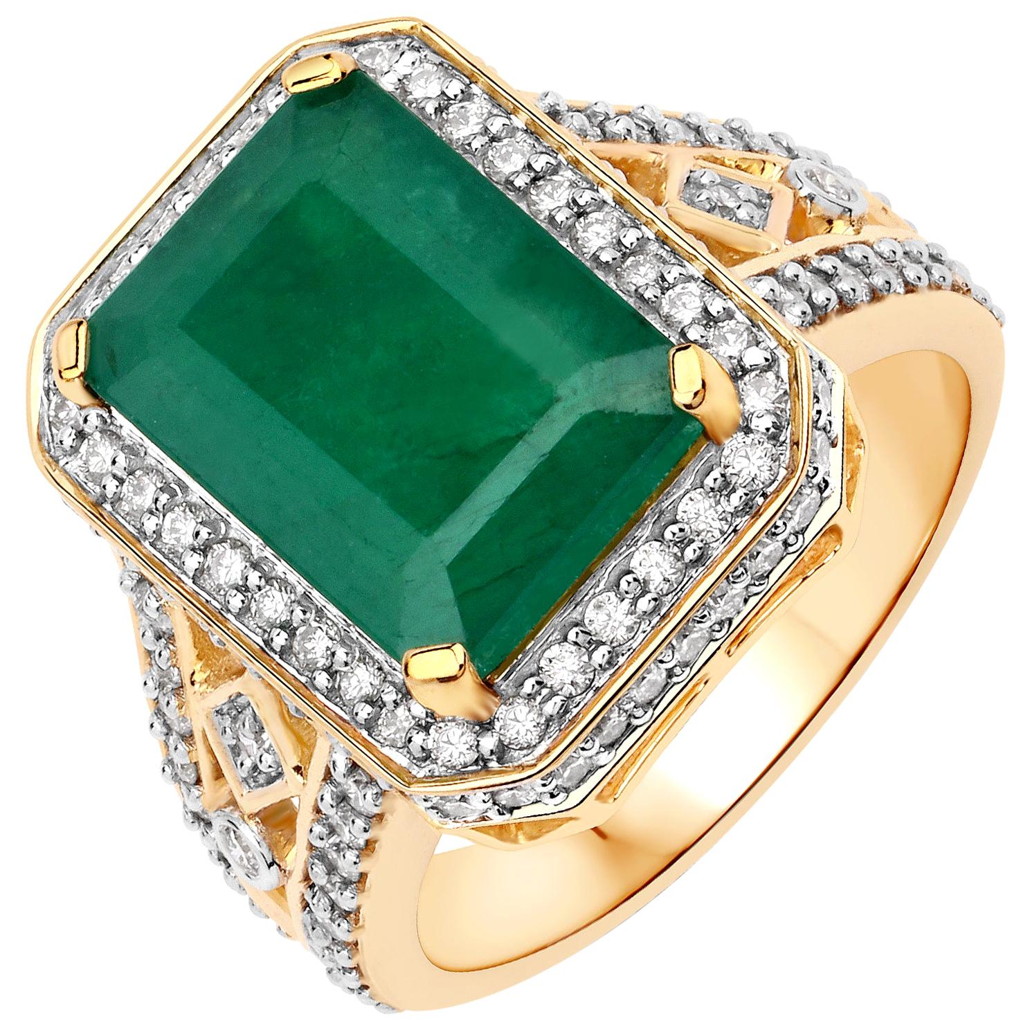 4.50 Carat Brazilian Emerald and Diamond 14 Karat Yellow Gold Cocktail Ring