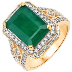 4.50 Carat Brazilian Emerald and Diamond 14 Karat Yellow Gold Cocktail Ring 4.50 Carat Brazilian Emerald and Diamond 14 Karat Yellow Gold Cocktail Ring