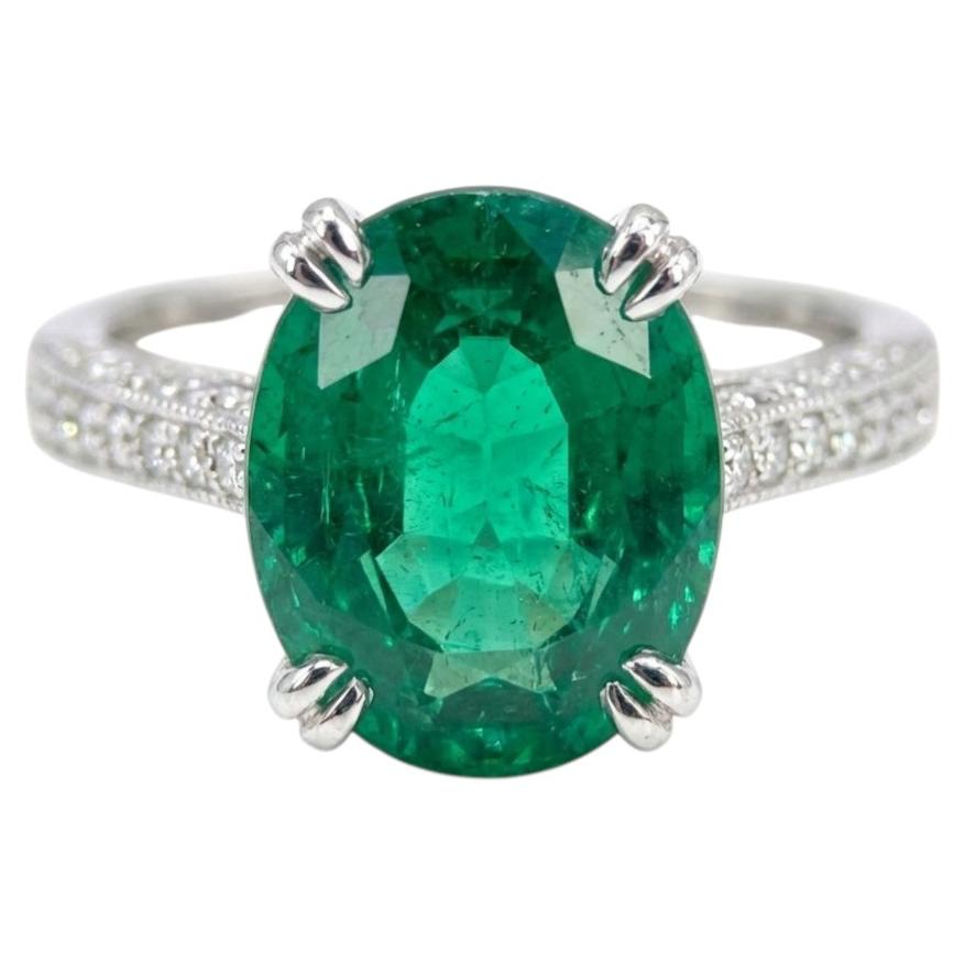 4.50 Carat Colombian Emerald Diamond Platinum Ring C. Dunaigre en vente
