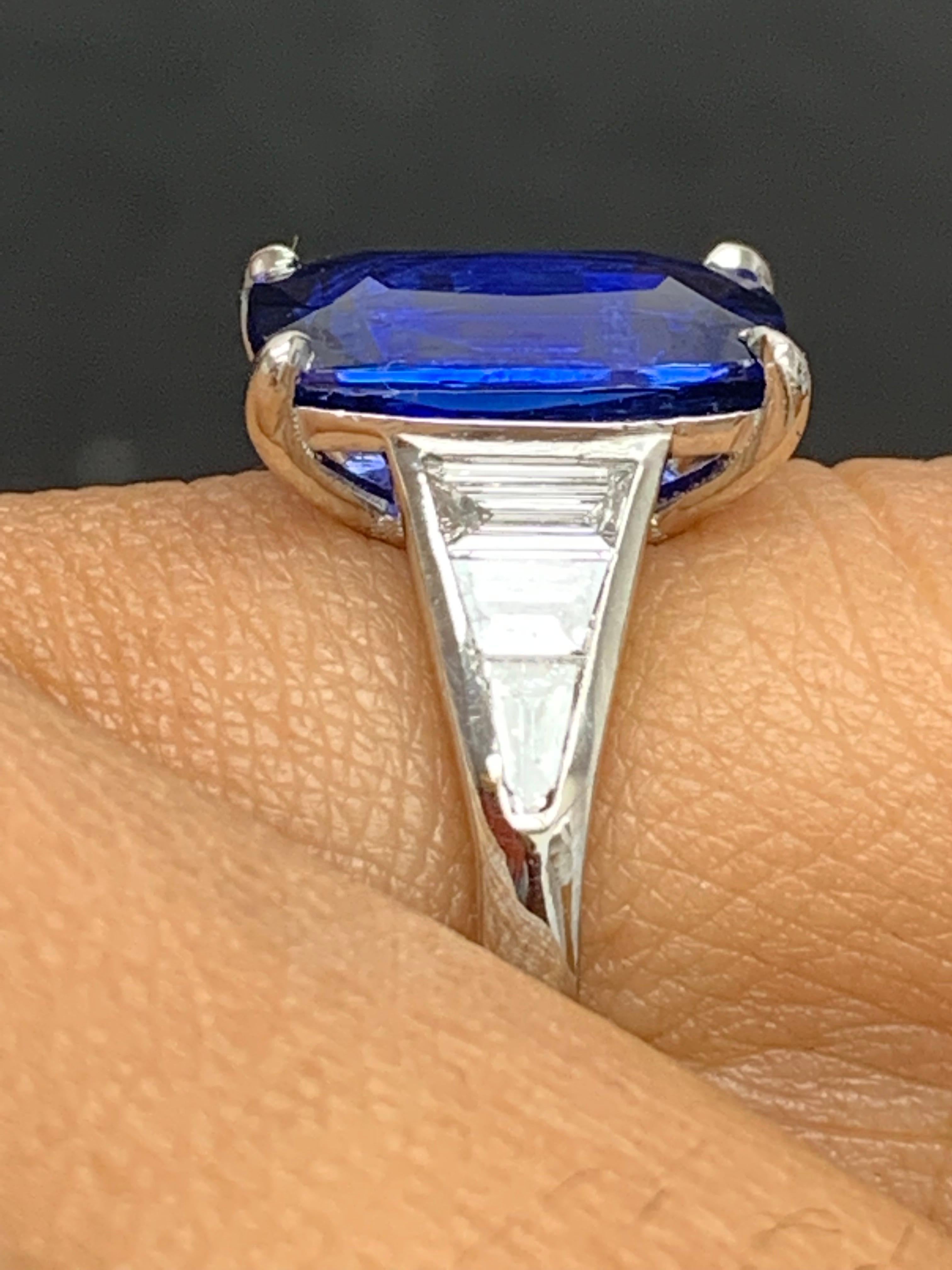 4.50 Carat Cushion Cut Sapphire and Diamond Engagement Ring in Platinum For Sale 8