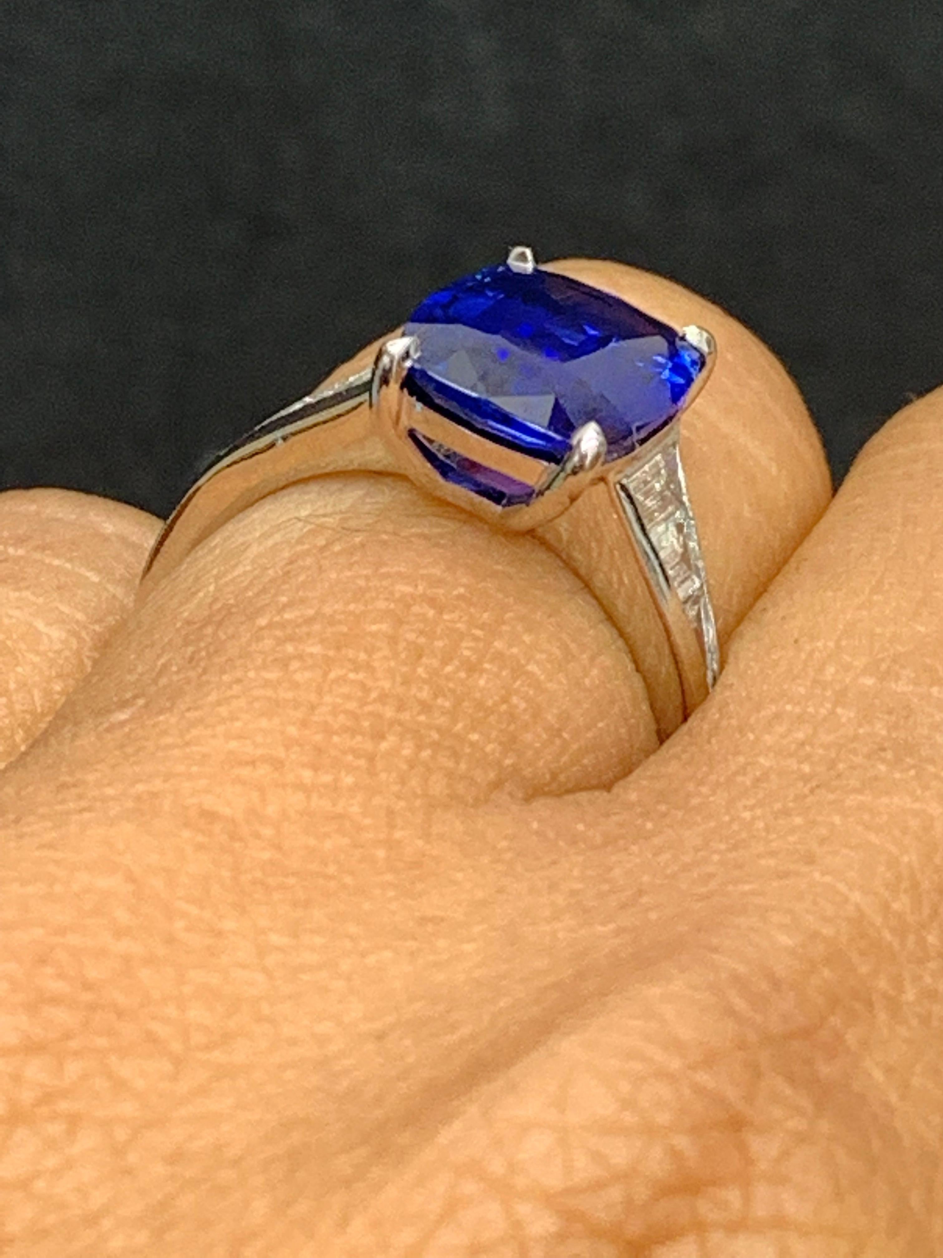 4.50 Carat Cushion Cut Sapphire and Diamond Engagement Ring in Platinum For Sale 12