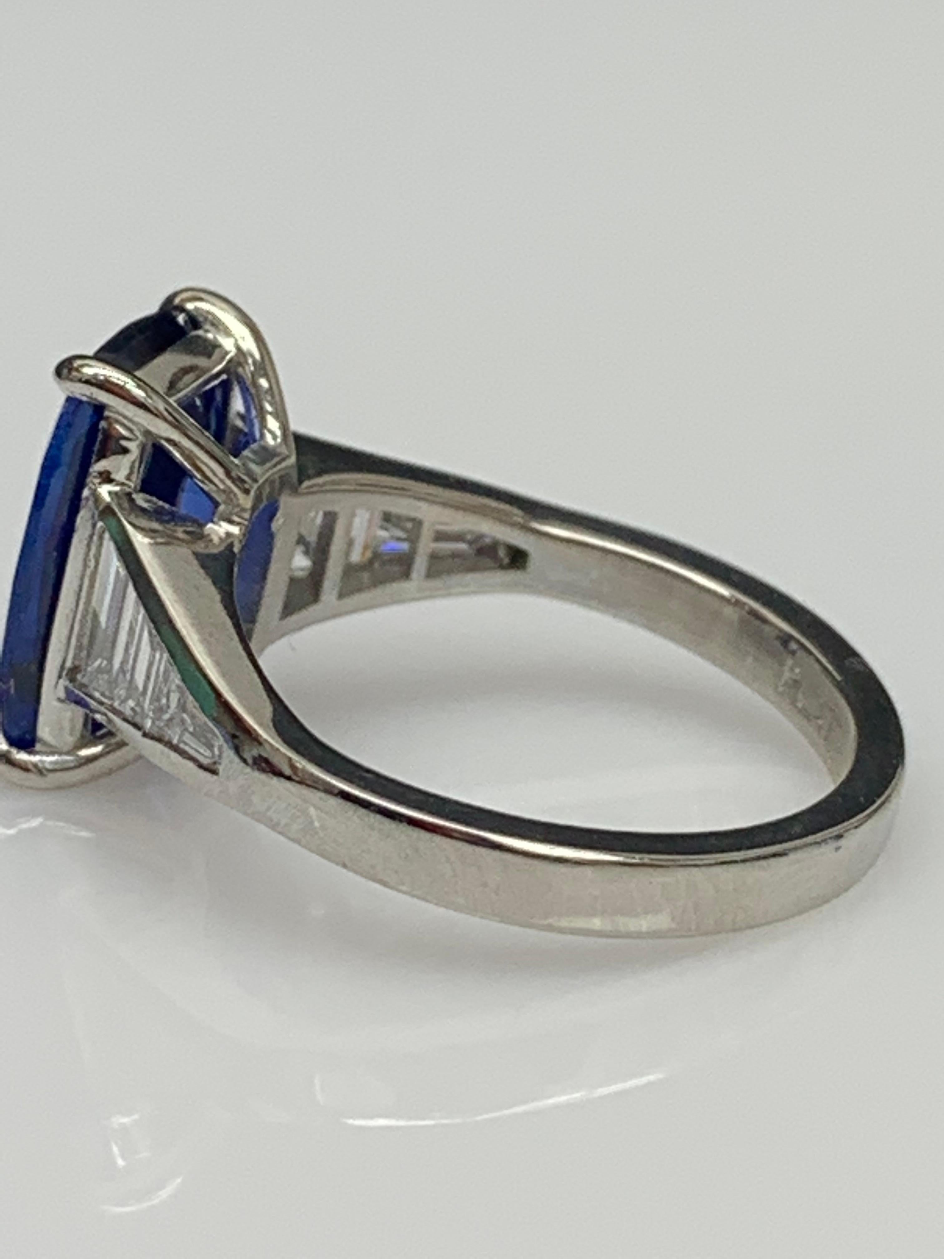 4.50 Carat Cushion Cut Sapphire and Diamond Engagement Ring in Platinum In New Condition For Sale In NEW YORK, NY