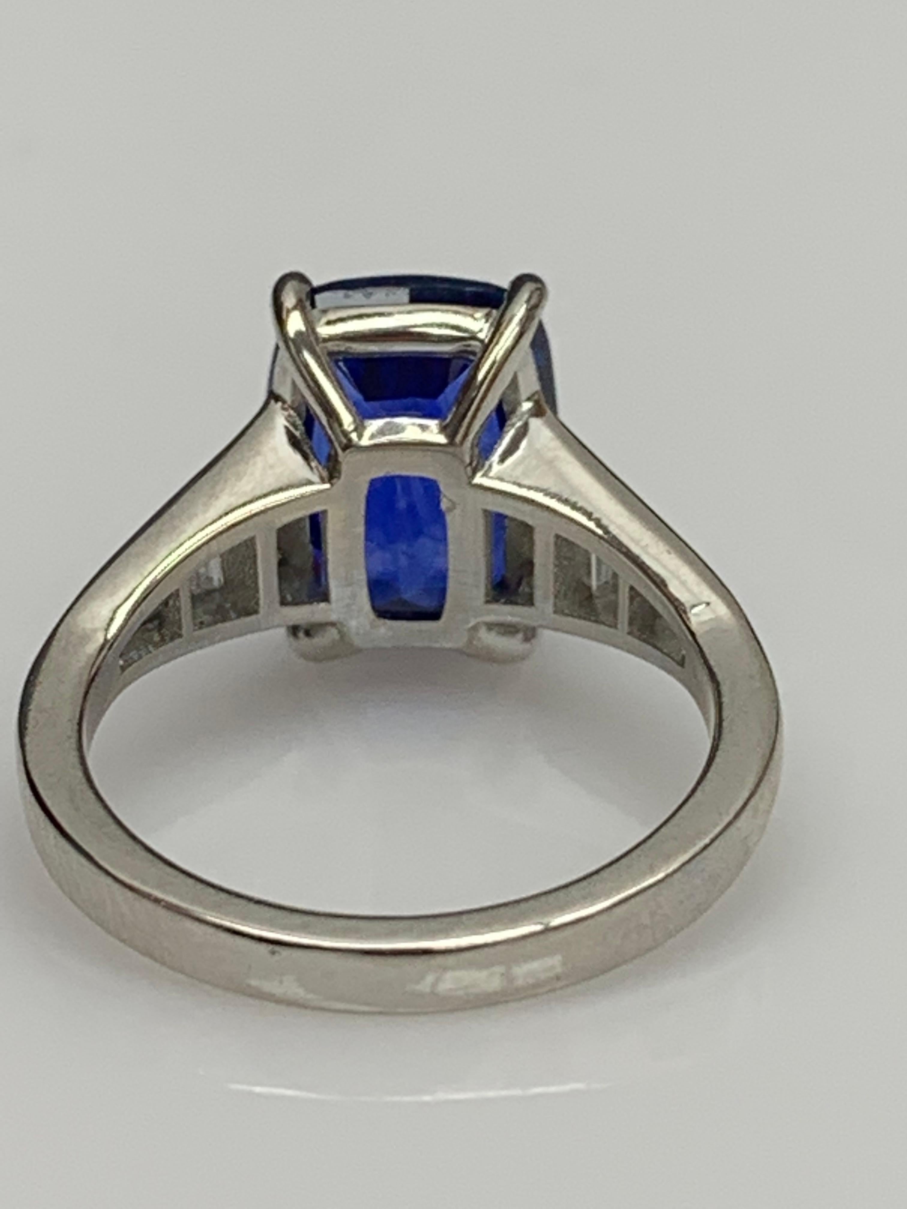 Women's 4.50 Carat Cushion Cut Sapphire and Diamond Engagement Ring in Platinum For Sale