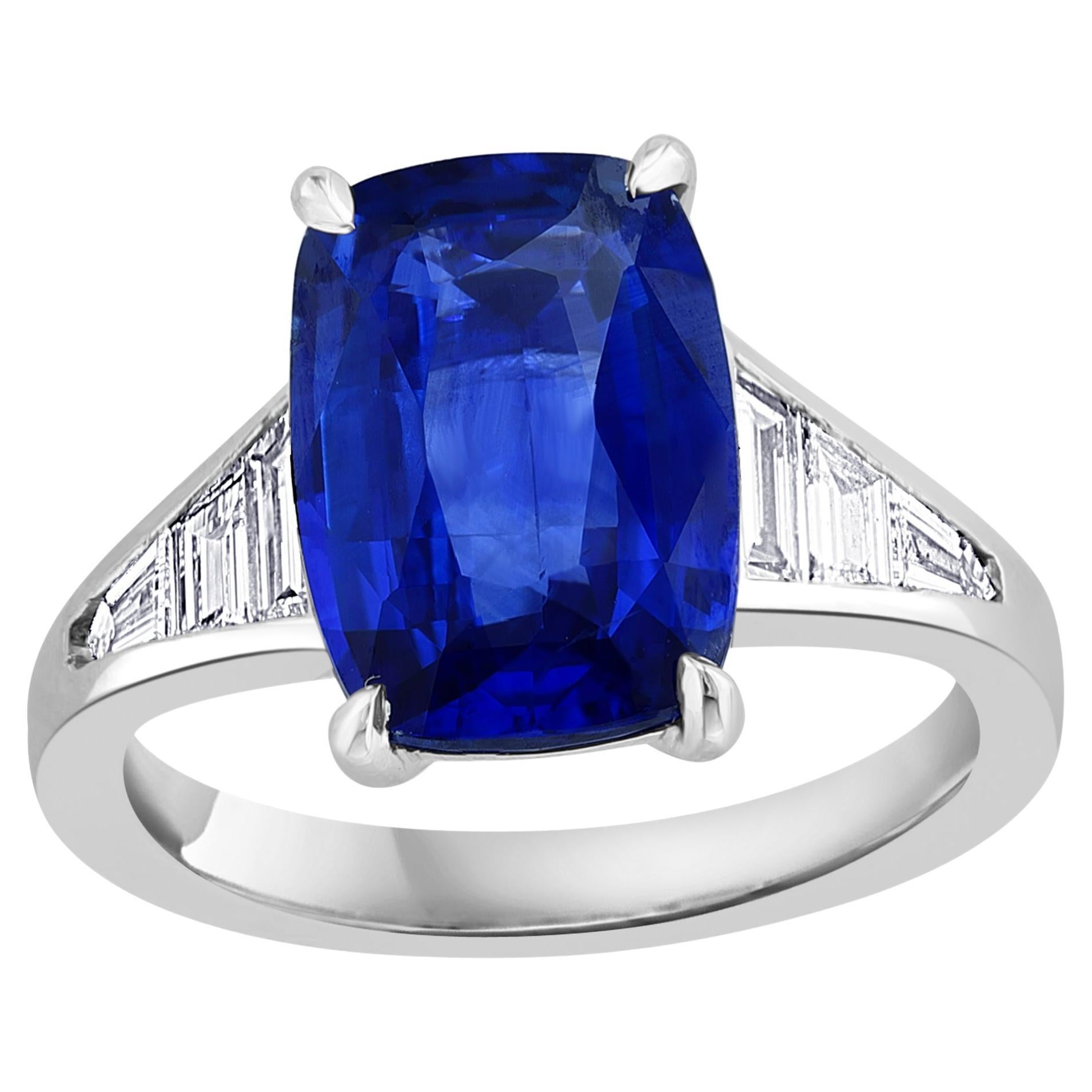 4.50 Carat Cushion Cut Sapphire and Diamond Engagement Ring in Platinum For Sale