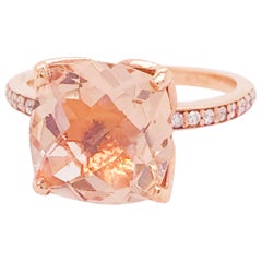 4.50 Carat Cushion Morganite and Diamond Rose Gold Ring, Custom Tulip Setting