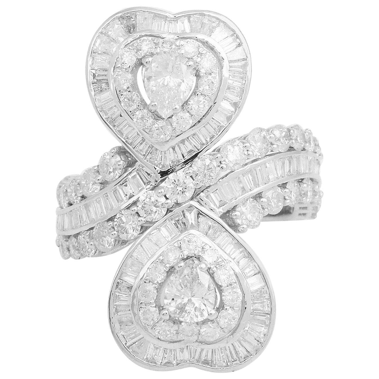 En vente :  Bague d'amour à deux cœurs en or 14 carats et diamants de 4,50 carats