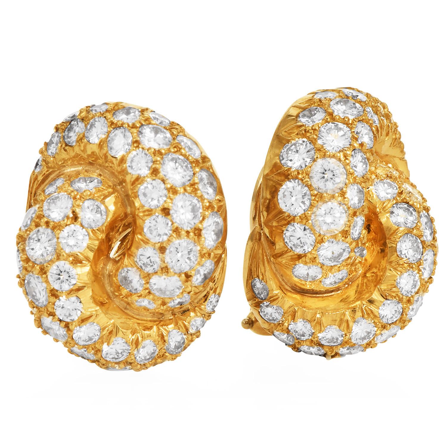 Round Cut 4.50 Carat Diamond 18K Gold Intertwined Clip-On Earrings