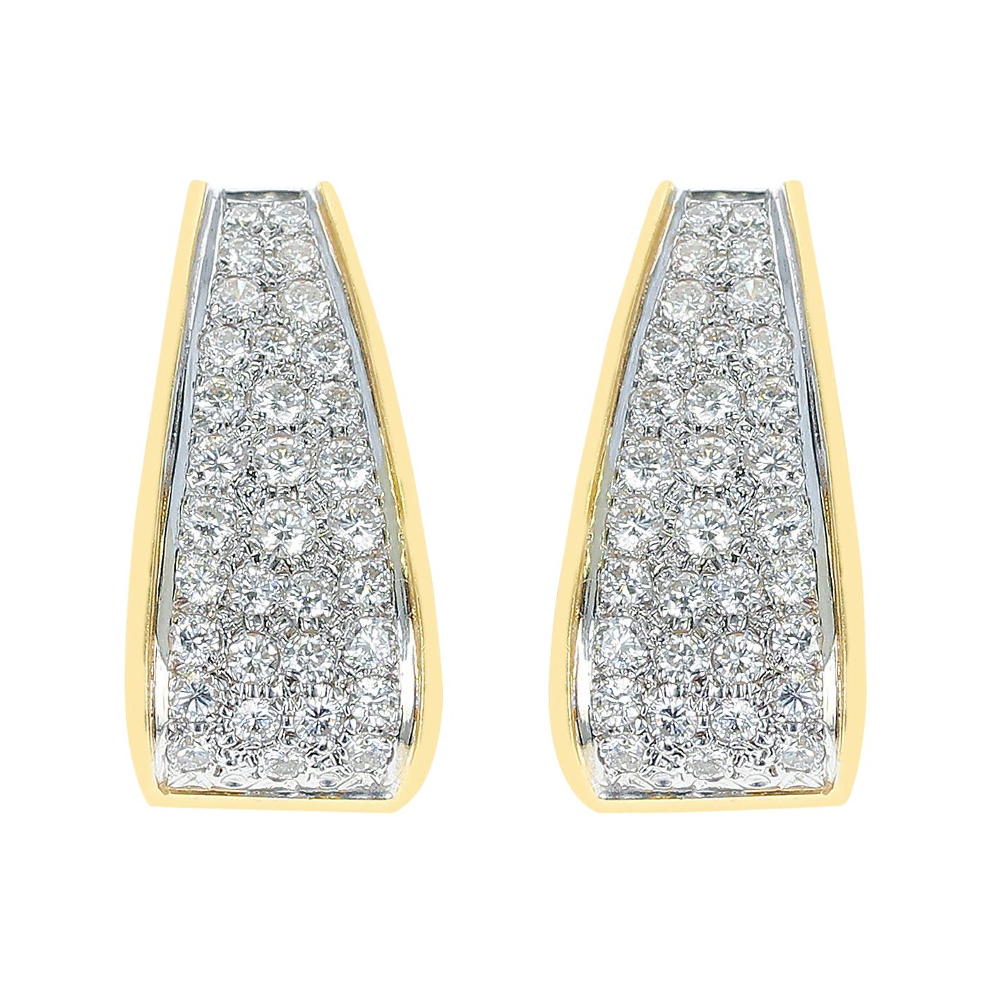 4.50 Carat Diamond Block-Style Earrings, 18 Karat Yellow Gold For Sale