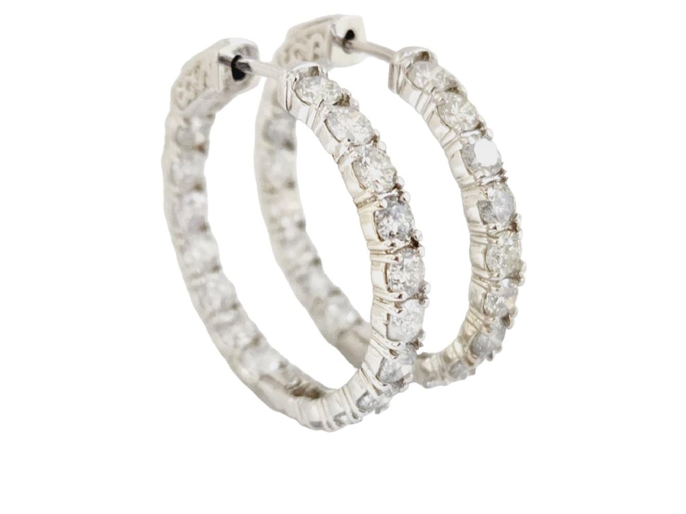 4.50 Carat Diamond Hoops Earrings 14 Karat White Gold In New Condition In Great Neck, NY