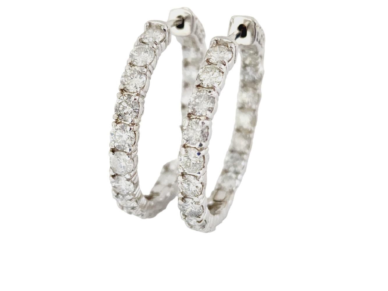 Women's 4.50 Carat Diamond Hoops Earrings 14 Karat White Gold