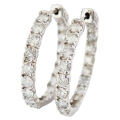 4.50 Carat Diamond Hoops Earrings 14 Karat White Gold