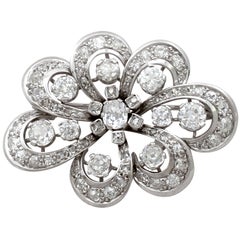 4.50 Carat Diamond White Gold Brooch, Antique Edwardian