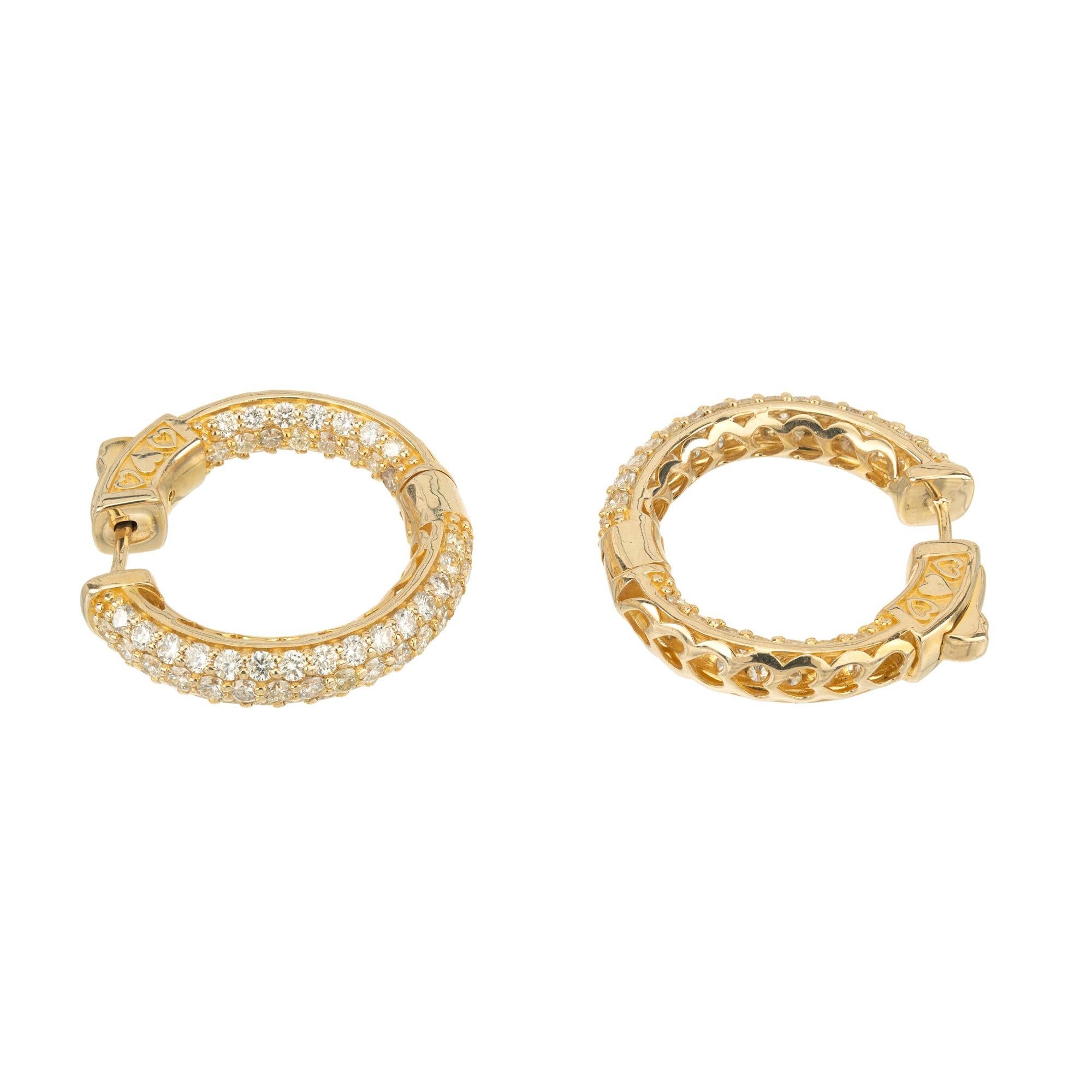 4.50 Carat Diamond Yellow Gold Hoop Earrings In Excellent Condition For Sale In Stamford, CT