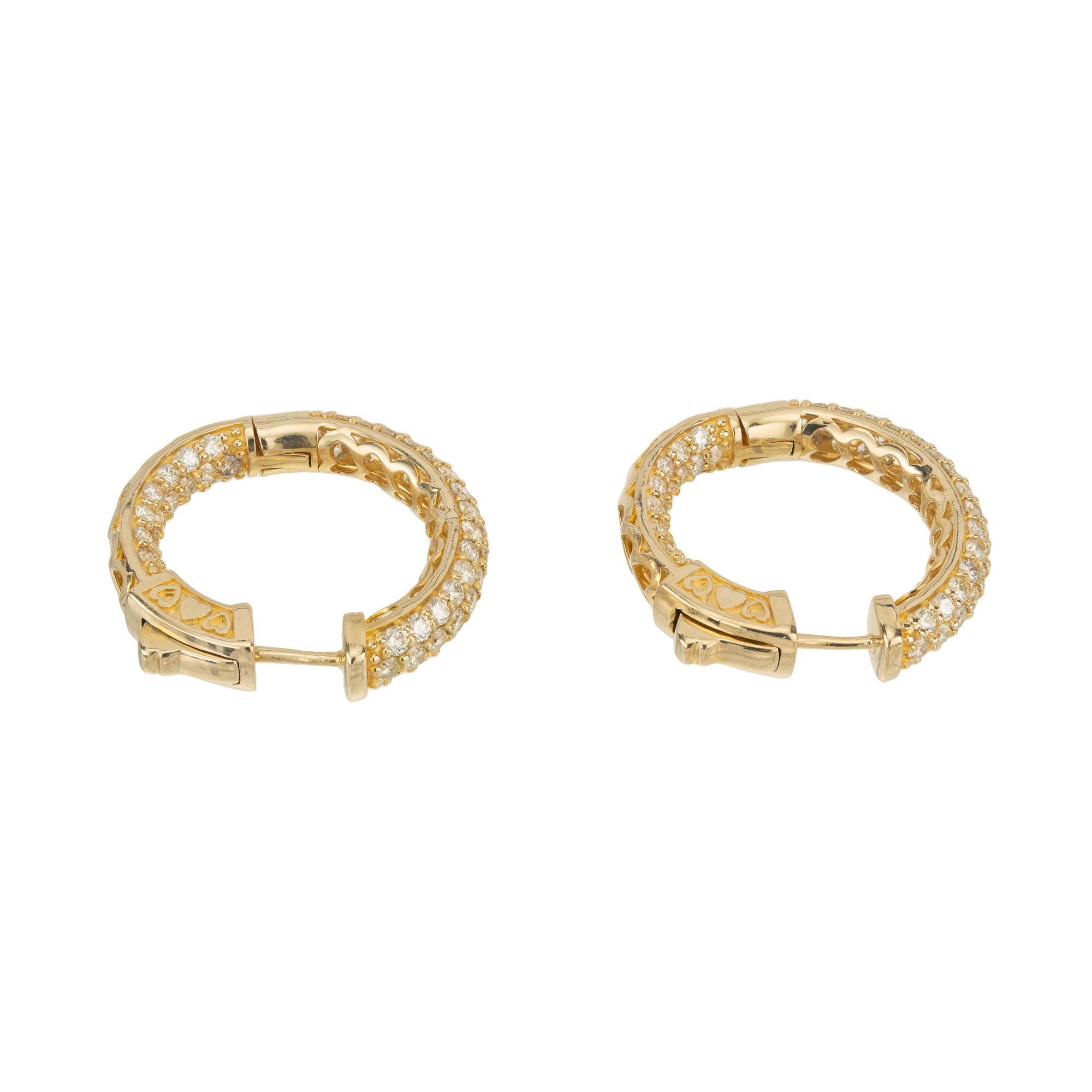Women's 4.50 Carat Diamond Yellow Gold Hoop Earrings For Sale