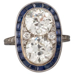 4.50 Carat Diamonds and Sapphires French Antique Ring