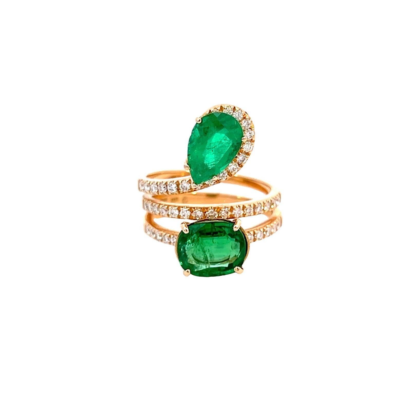 4.50 Carat Emerald and Diamond Bypass Cocktail Ring For Sale 1
