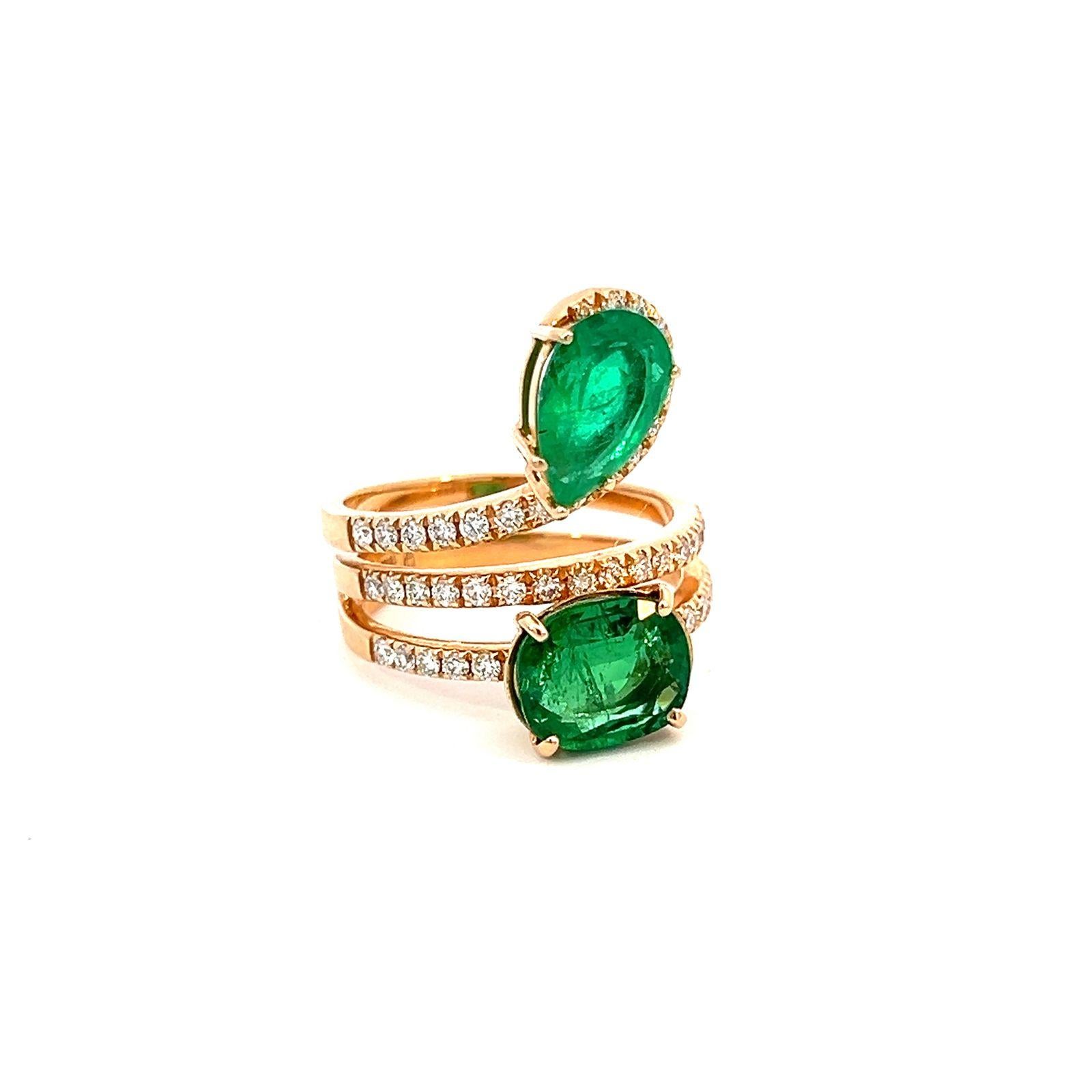 4.50 Carat Emerald and Diamond Bypass Cocktail Ring For Sale 2