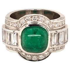 Retro 4.50 Carat Emerald and Diamond Ring in 18 Karat White Gold