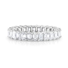 4.50 Carat Emerald Cut Diamond Eternity Band in Platinum, Size 6