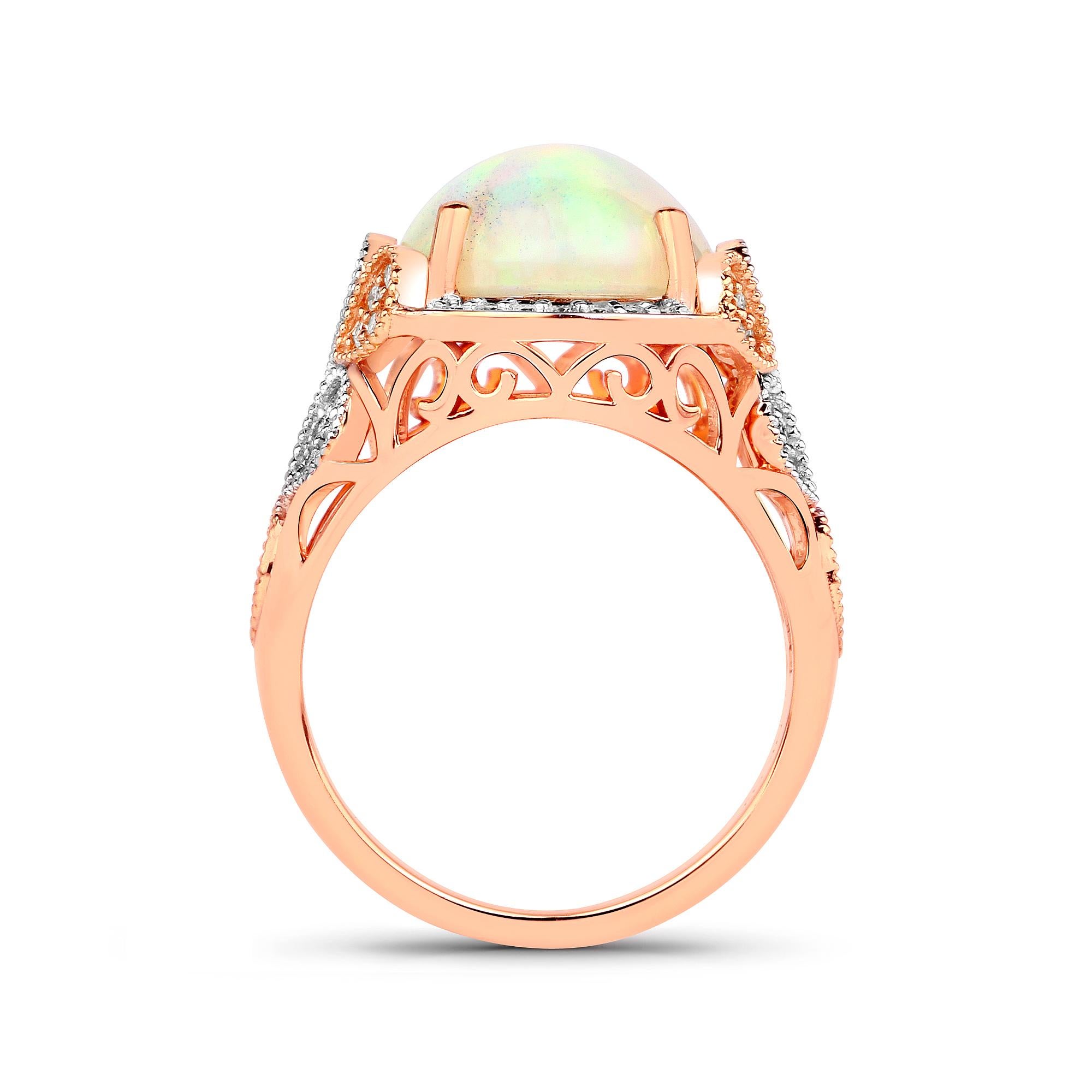 Contemporary 4.50 Carat Ethiopian Opal and Diamond 14 Karat Rose Gold Ring For Sale