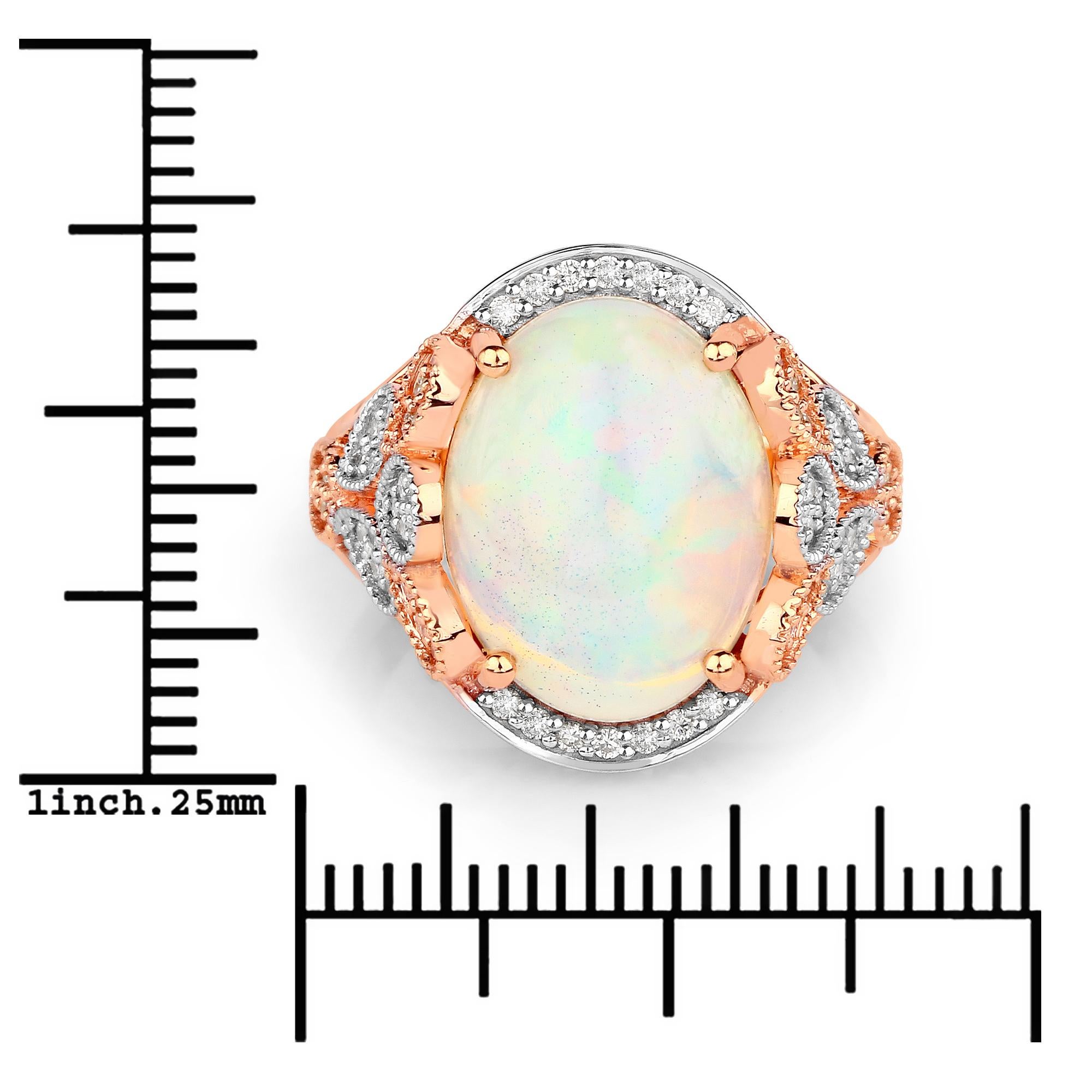 4.50 Carat Ethiopian Opal and Diamond 14 Karat Rose Gold Ring In New Condition For Sale In Great Neck, NY