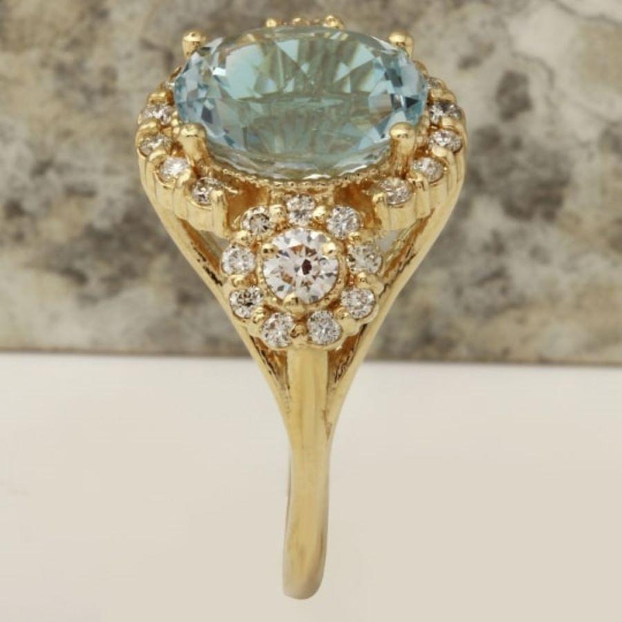 Rose Cut 4.50 Carat Exquisite Natural Aquamarine and Diamond 14K Solid Yellow Gold Ring For Sale