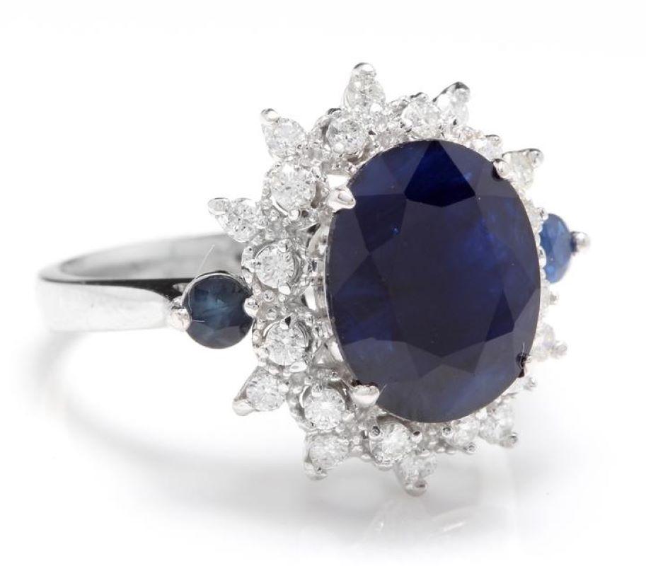 4.50 Carats Exquisite Natural Blue Sapphire and Diamond 14K Solid White Gold Ring

Total Natural Blue Sapphire Weights: Approx. 4.00 Carats

Sapphire Measures: 10 x 8.00mm

Natural Round Diamonds Weight: .50 Carats (color G-H / Clarity SI)

Ring