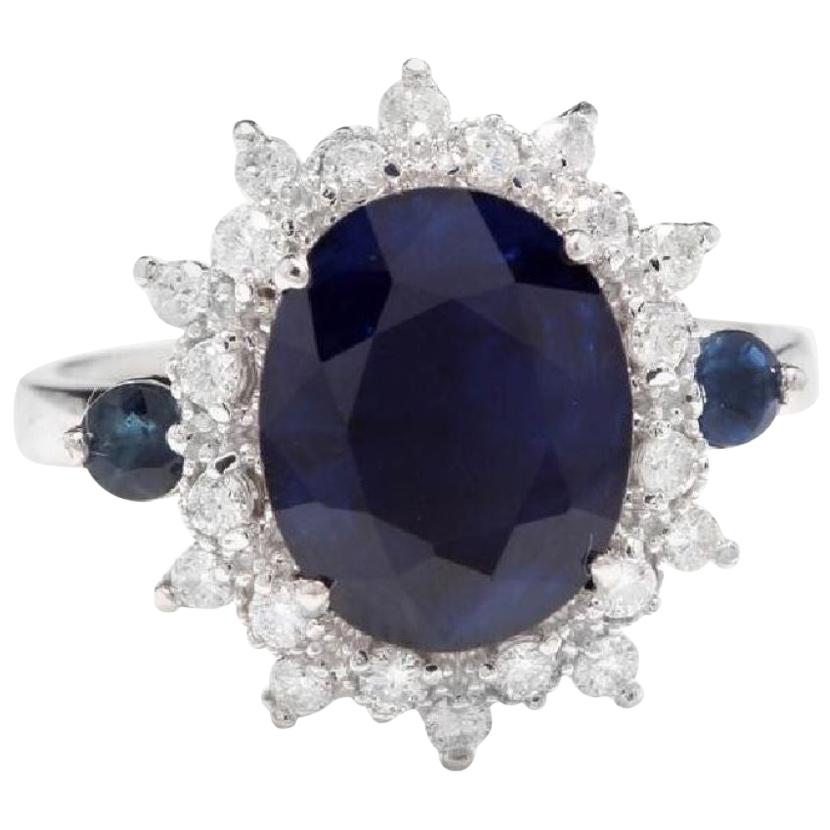 4.50 Carat Exquisite Natural Blue Sapphire and Diamond 14 Karat Solid White Gold