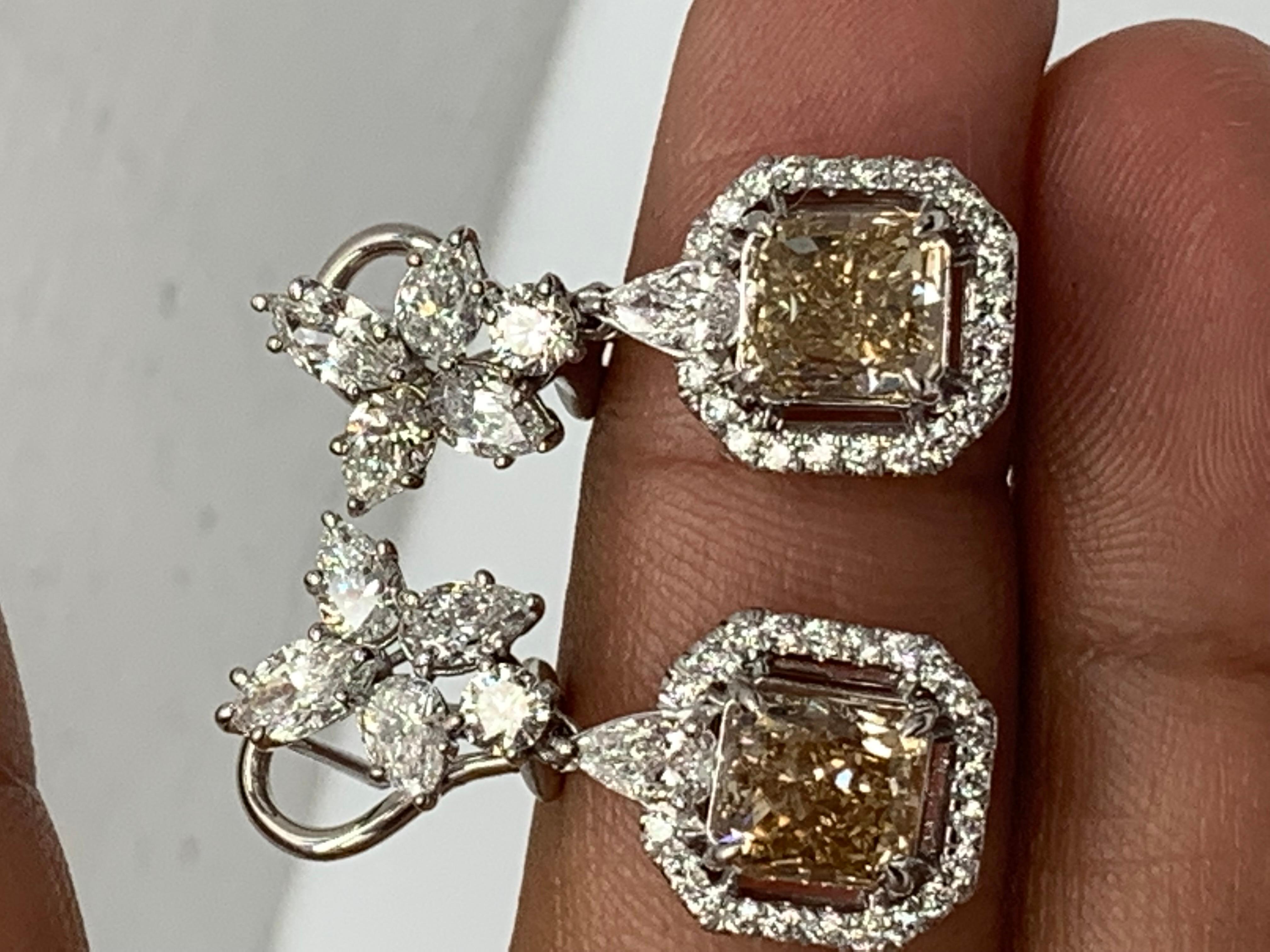 4.50 Carat Fancy Brown Diamond and Diamond Drop Earrings in 18K White Gold For Sale 4