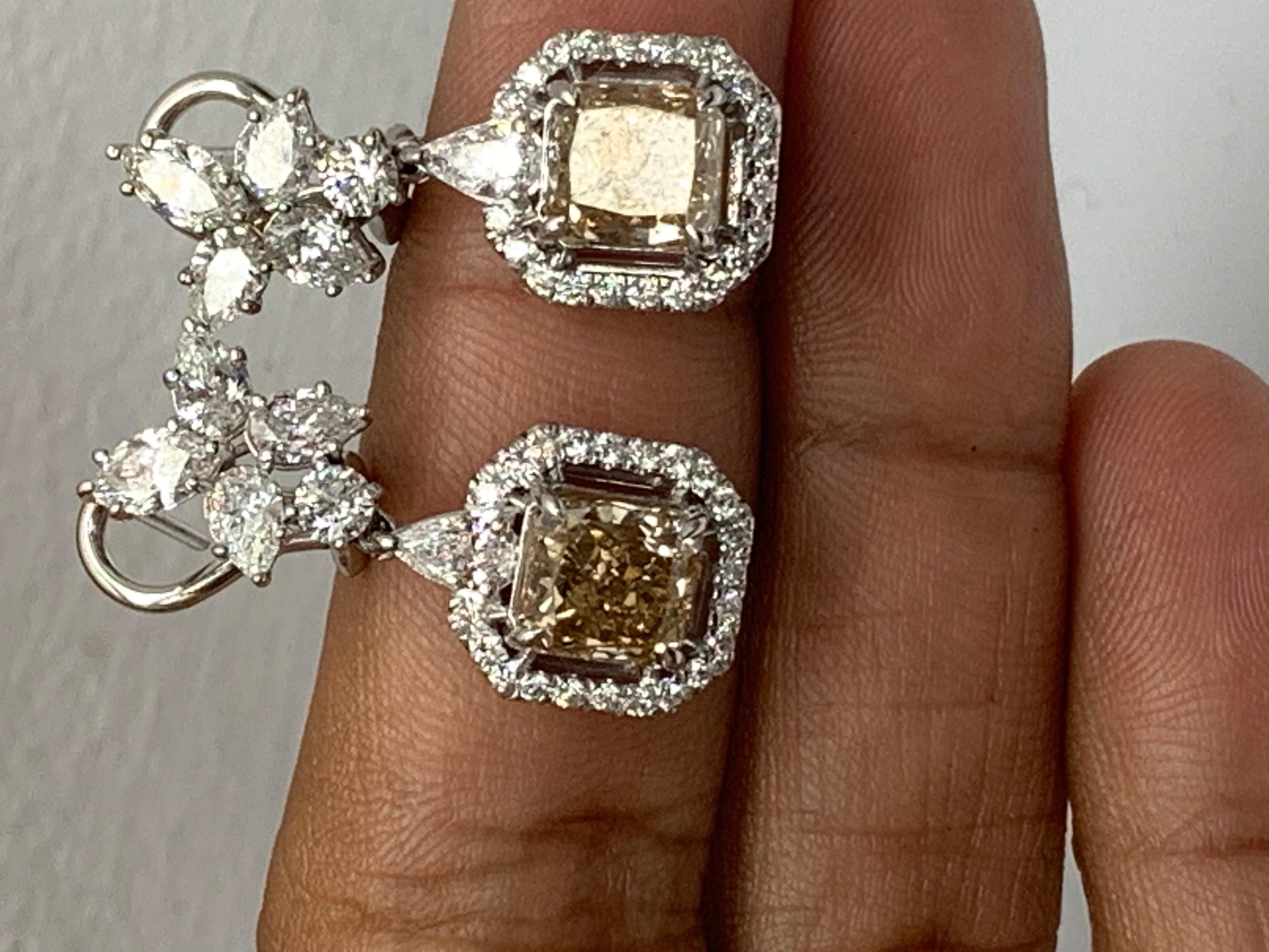 4.50 Carat Fancy Brown Diamond and Diamond Drop Earrings in 18K White Gold For Sale 6