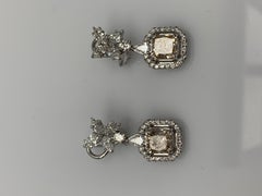 Boucles d'oreilles pendantes en or blanc 18 carats, diamant brun fantaisie et diamant de 4,50 carats