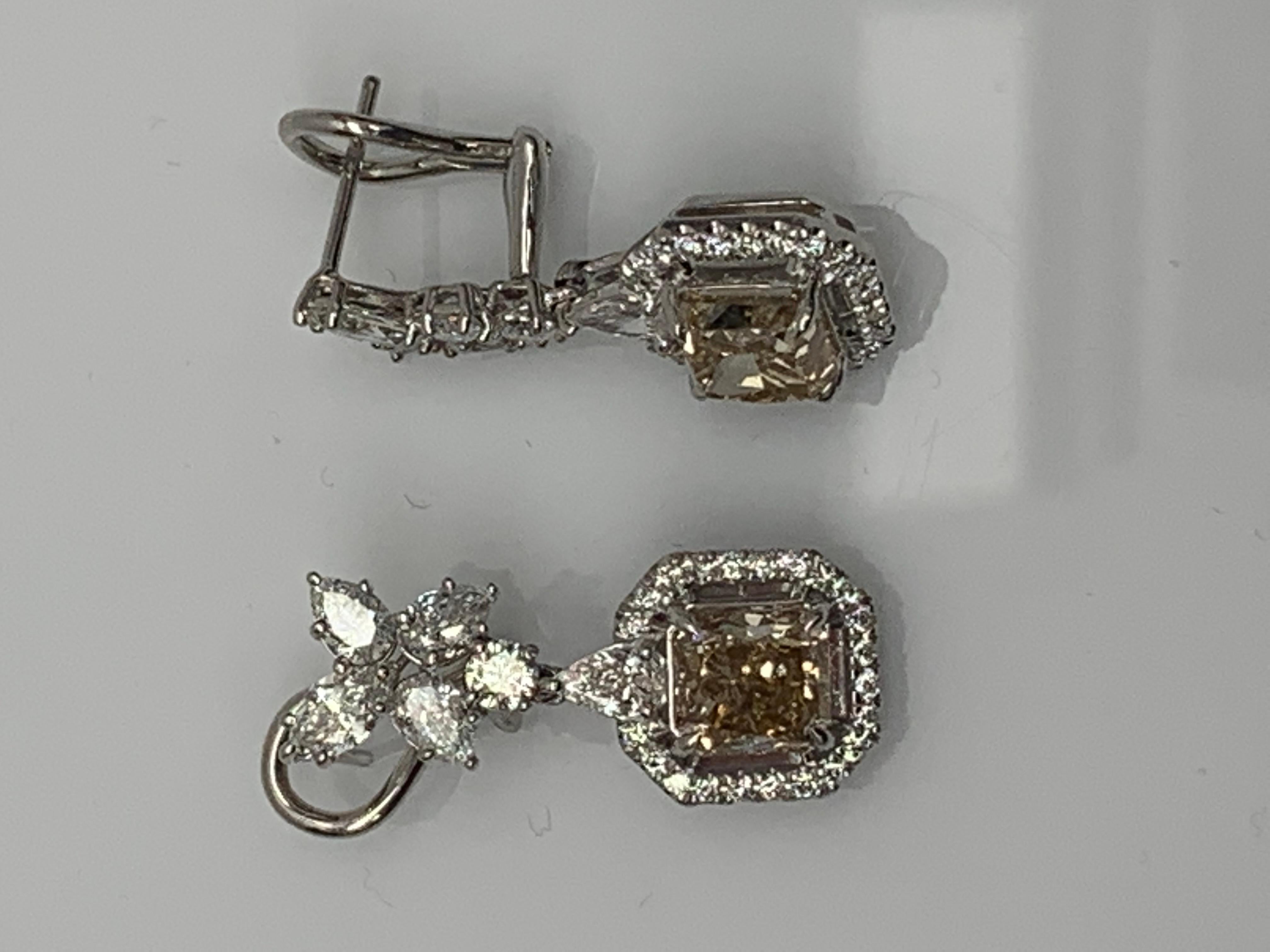 Women's 4.50 Carat Fancy Brown Diamond and Diamond Drop Earrings in 18K White Gold For Sale